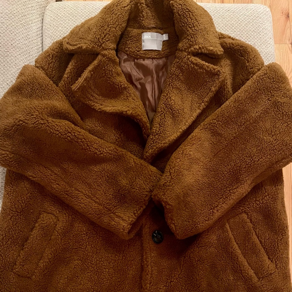 ASOS COGNAC TEDDY COAT